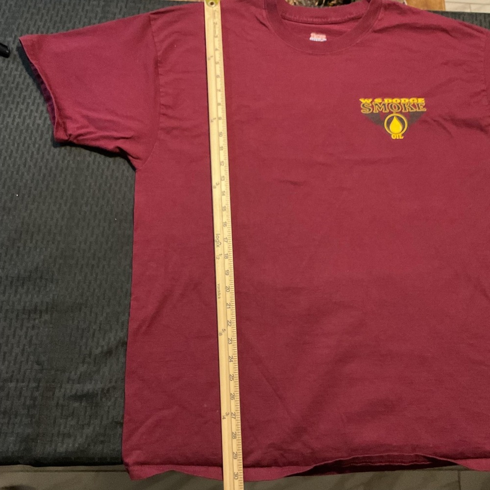 W.S. Dodge Smoke Oil Shirt Mens 2XL Burgundy Graphic Hanes Beefy-T Tee - Picture 5 of 8